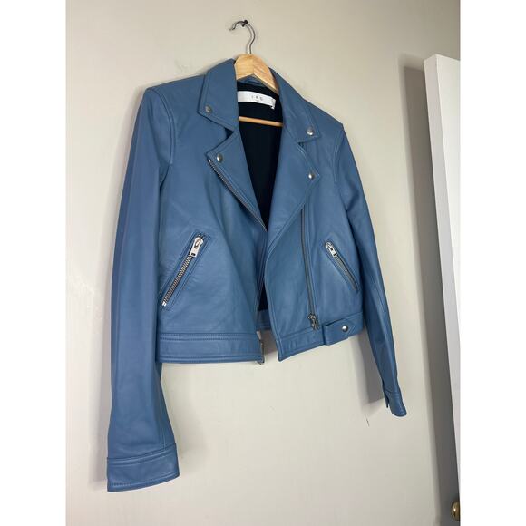 NEW Iro Lamb Leather Kolmar Cropped Moto Jacket Women's Light Blue Size: 10 - Picture 3 of 7